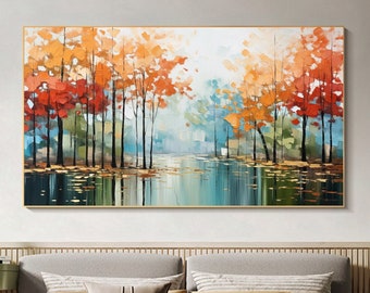 Original Wald Ölgemälde auf Leinwand, Große Wand Kunst Abstrakte Baum Landschaft Kunst Herbst Dekor Benutzerdefinierte Malerei Wohnzimmer Wohnkultur Geschenk