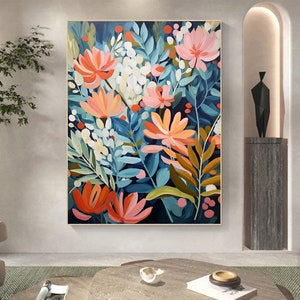 Abstract Colorful Flower Oil Painting on Canvas, Large Wall Art, Original Floral Wall Art, Custom Painting, Modern Living Room Home Decor