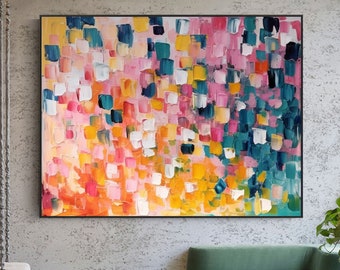 Original Colorful Block Art Oil Painting on Canvas, Large Wall Art, Abstract Minimalist Custom Painting Boho Living Room Home Decor