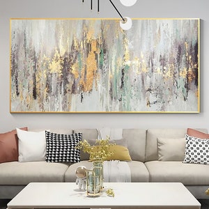 Abstract Minimalist Oil Painting on Canvas, Large Wall Art, Original Gold Texture Painting, Custom Painting Modern Living Room Home Decor