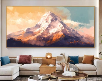 Original Mountain Oil Painting On Canvas, Large Wall Art, Abstract Sunset Landscape Painting Gold Wall Decor,Custom Painting Living Room Art