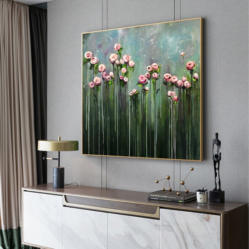 Large Pink Flower Oil Painting on Canvas Original Abstract Etsy