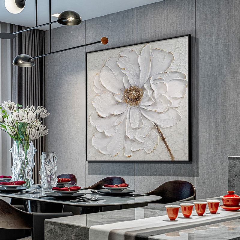 Original Abstract 3D White Flower Oil Painting on Canvas - Etsy