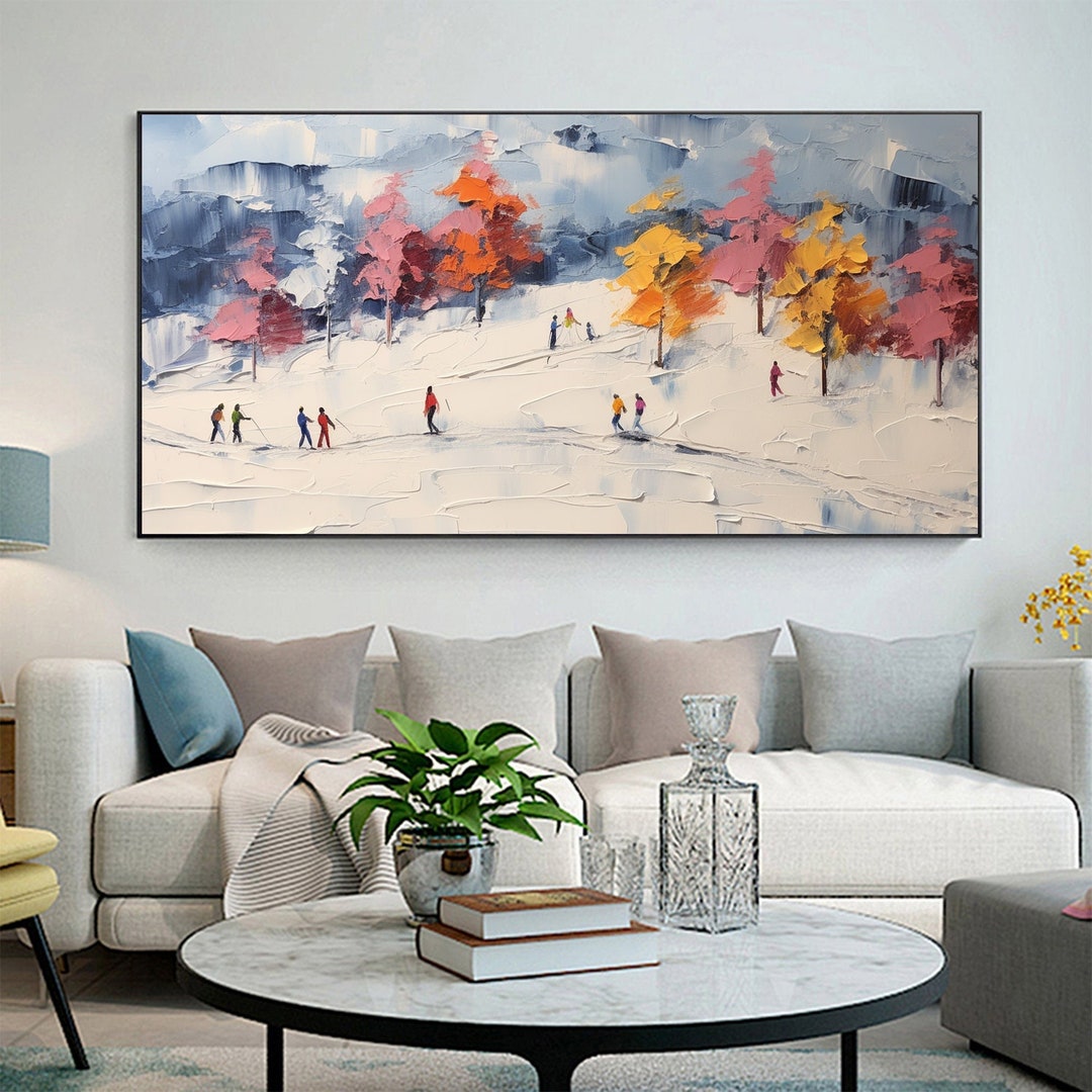 Abstract Skiing Sports Oil Painting on Canvaslarge Wall Etsy