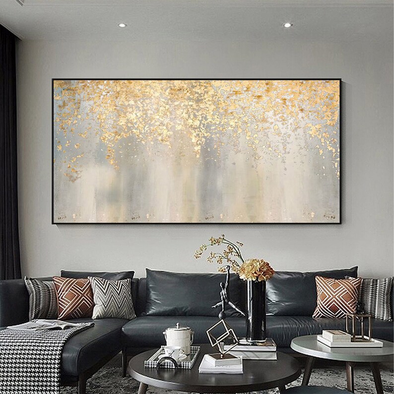 Large Abstract Gold Leaf Oil Painting on Canvas Original Boho Etsy