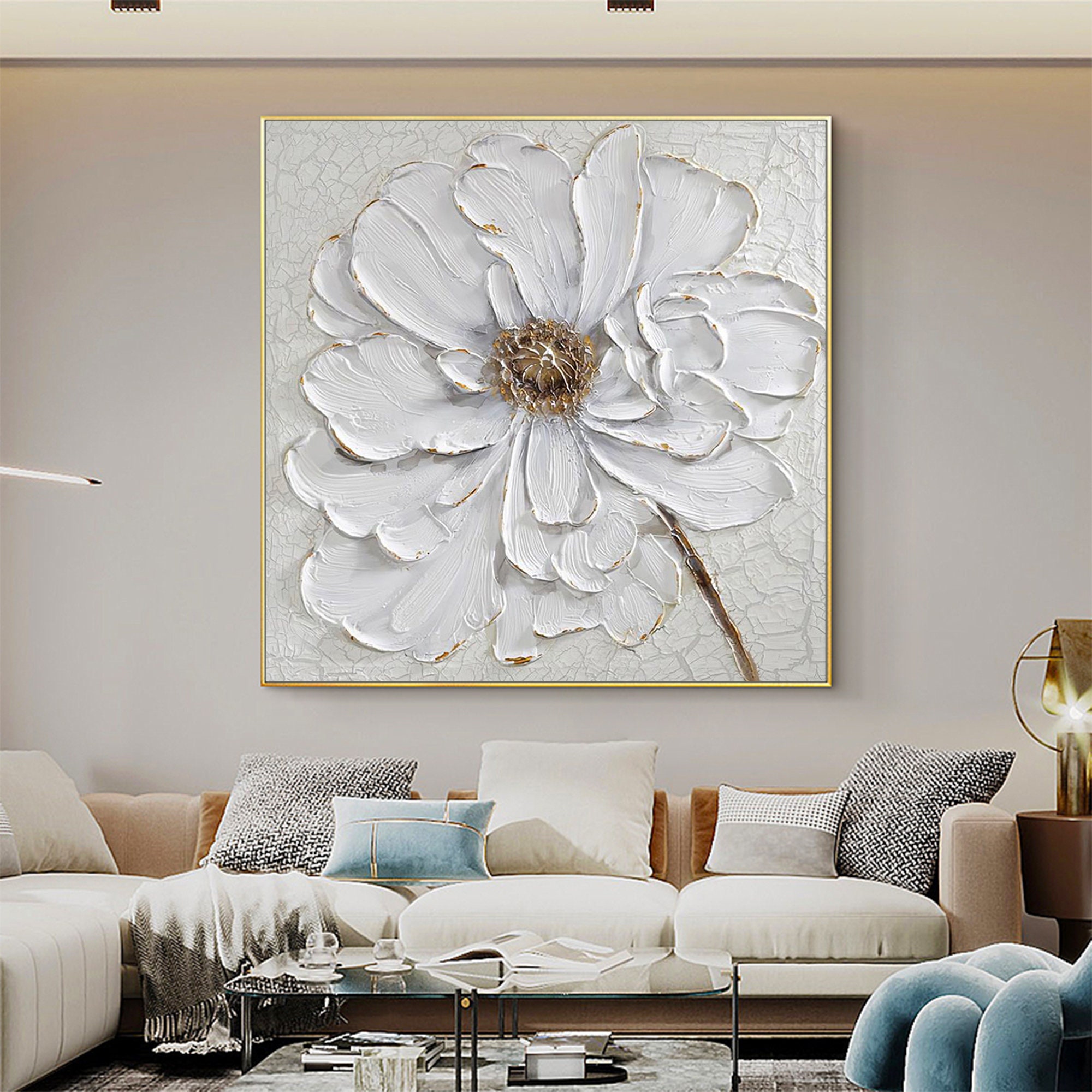 Original Abstract 3D White Flower Oil Painting on Canvas - Etsy