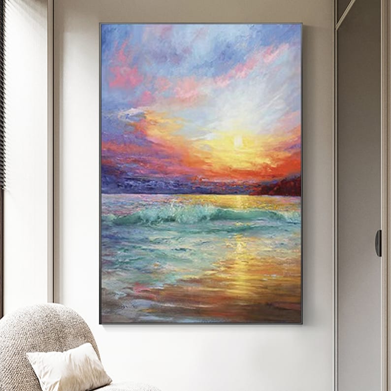 Abstract Colorful Sunset Seascape Oil Painting on Canvas - Etsy