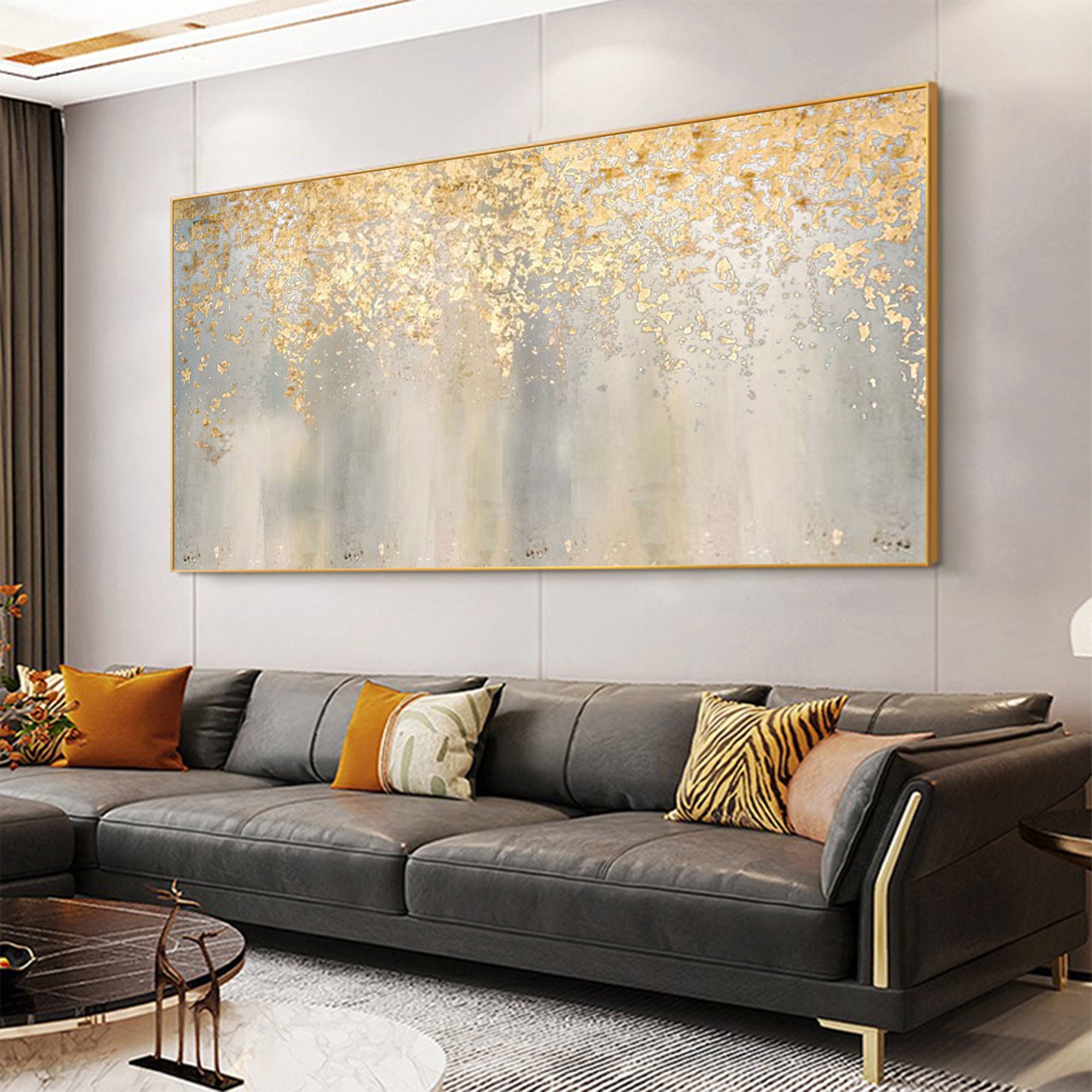 Large Abstract Gold Leaf Oil Painting on Canvas Original Boho Etsy