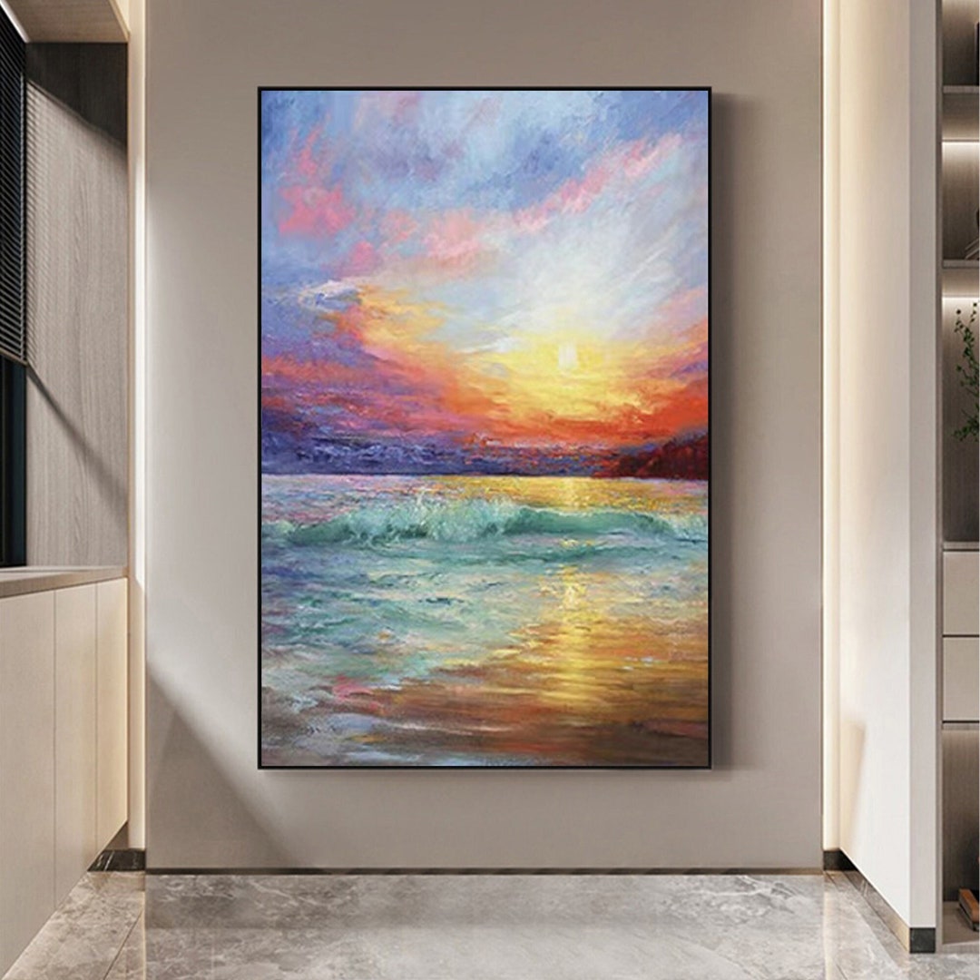 Abstract Colorful Sunset Seascape Oil Painting on Canvas, Custom ...