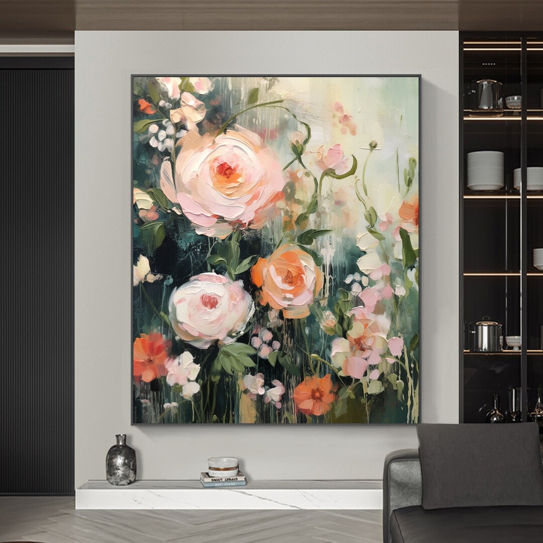 Abstract Pink Flower Oil Painting on Canvas Large Wall Art Etsy
