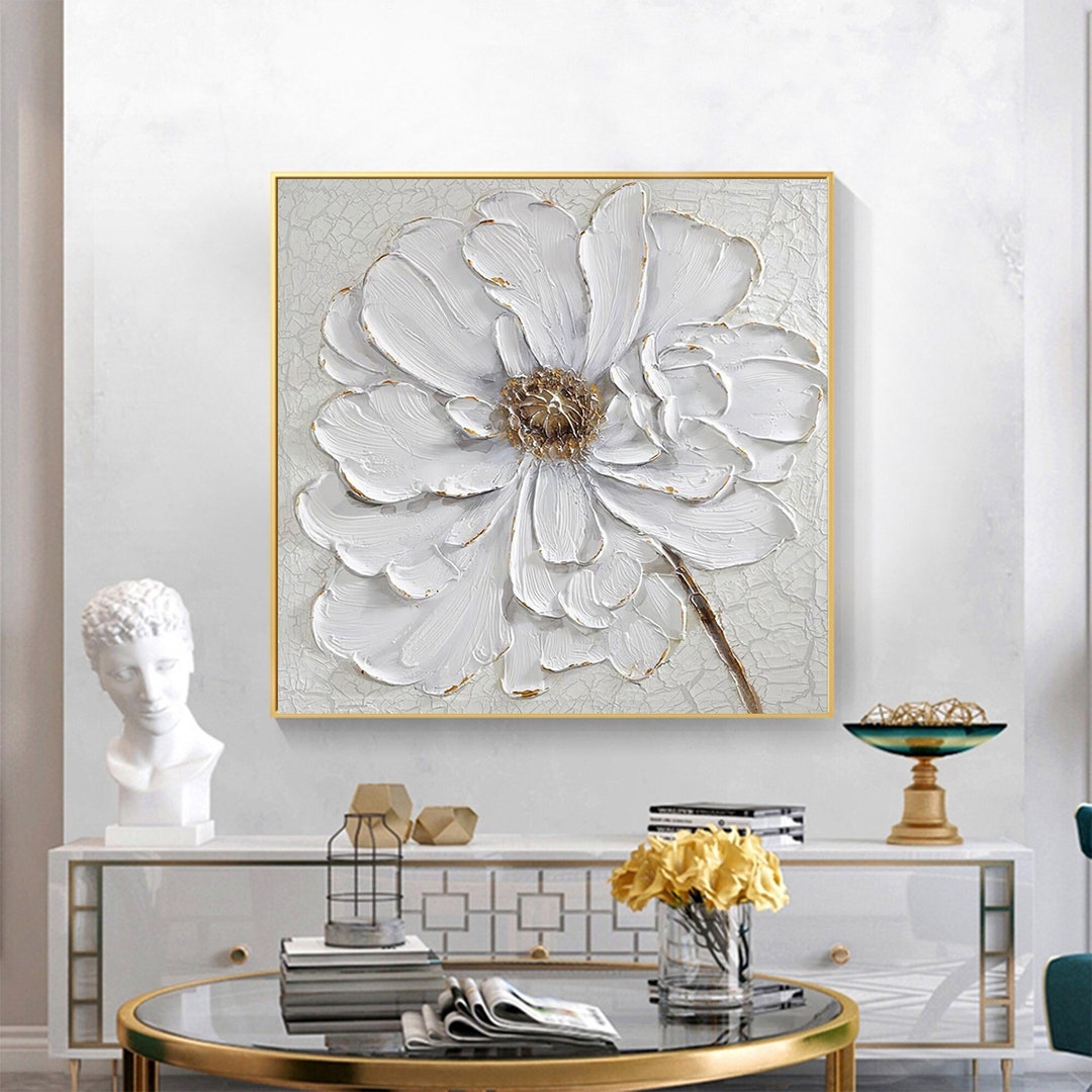 Original Abstract 3D White Flower Oil Painting on Canvas - Etsy