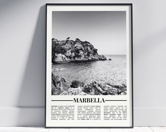 Marbella zwart-wit poster, Marbella print, Marbella kunst aan de muur, Marbella cadeau, Marbella foto, Spanje cadeau, Spanje poster, Spanje print