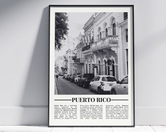 Puerto Rico Black and White Poster, Puerto Rico Print, Puerto Rico Wall Art, Puerto Rico Gift, Puerto Rico Photo, PR, Version 1