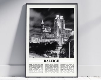 Raleigh Black and White Poster, Raleigh Print, Raleigh Wall Art, Raleigh Gift, Raleigh Photo, United States, North Carolina