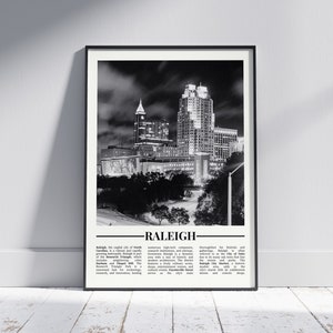 Raleigh Black and White Poster, Raleigh Print, Raleigh Wall Art, Raleigh Gift, Raleigh Photo, United States, North Carolina