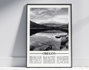 Oregon Black and White Poster, Oregon Print, Oregon Wall Art, Oregon Gift, Oregon Photo, United States Poster, USA Gift, Version 1