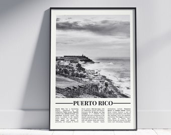 Puerto Rico Black and White Poster, Puerto Rico Print, Puerto Rico Wall Art, Puerto Rico Gift, Puerto Rico Photo, PR, Version 2