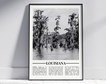 Louisiana Black and White Poster, Louisiana Print, Louisiana Wall Art, Louisiana Gift, Louisiana Photo, United States Poster, Version 1