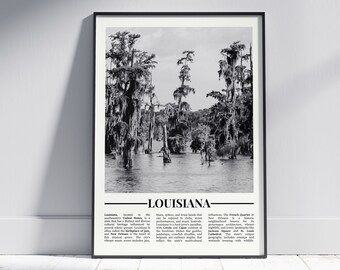 Cartel en blanco y negro de Luisiana, impresión de Luisiana, arte de la pared de Luisiana, regalo de Luisiana, foto de Luisiana, póster de Estados Unidos, versión 1