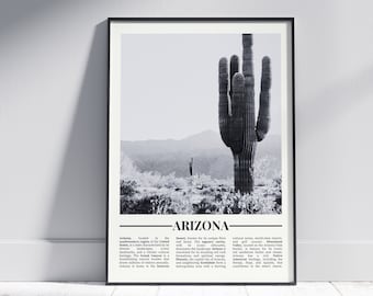 Arizona Black and White Poster, Arizona Print, Arizona Wall Art, Arizona Gift, Arizona Photo, United States Poster, USA Gift, Version 1
