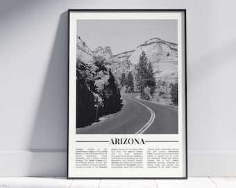 Arizona Black and White Poster, Arizona Print, Arizona Wall Art, Arizona Gift, Arizona Photo, United States Poster, USA Gift, Version 2