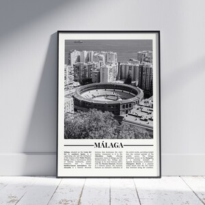 Cartel de Málaga en blanco y negro, impresión de Málaga, arte de la pared de Málaga, regalo de Málaga, foto de Málaga, regalo de España, cartel de España, impresión de España