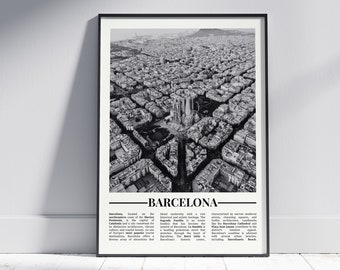 Barcelona Black and White Poster, Barcelona Print, Barcelona Wall Art, Barcelona Gift, Barcelona Photo, Spain Gift, Spain Poster, Version 1