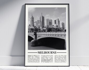 Melbourne Black and White Poster, Melbourne Print, Melbourne Wall Art, Melbourne Gift, Melbourne Photo, Australia Gift, Version 1