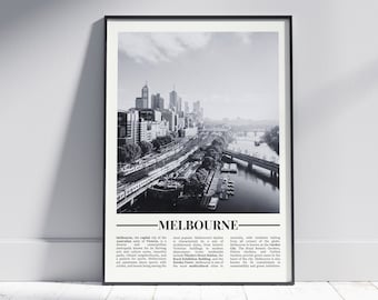Melbourne Black and White Poster, Melbourne Print, Melbourne Wall Art, Melbourne Gift, Melbourne Photo, Australia Gift, Version 2
