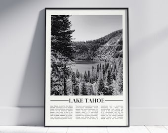 Lake Tahoe Black and White Poster, Lake Tahoe Print, Lake Tahoe Wall Art, Lake Tahoe Photo, Lake Tahoe Gift, United States, Version 1