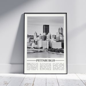 Affiche noir et blanc de Pittsburgh, Impression de Pittsburgh, Art mural de Pittsburgh, Cadeau de Pittsburgh, Photo de Pittsburgh, États-Unis, Pennsylvanie, V2