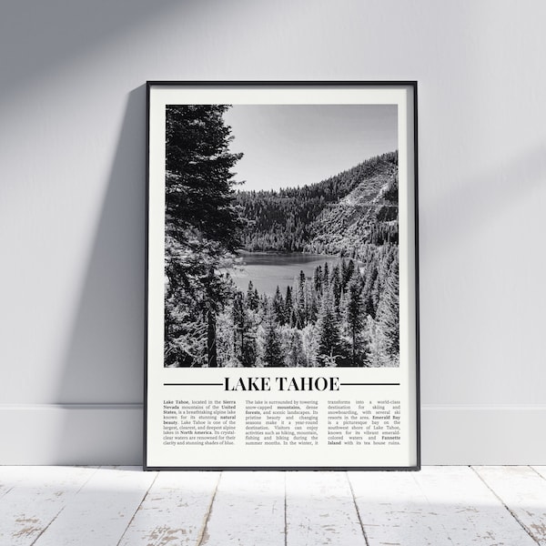 Lake Tahoe Black and White Poster, Lake Tahoe Print, Lake Tahoe Wall Art, Lake Tahoe Photo, Lake Tahoe Gift, United States, Version 1