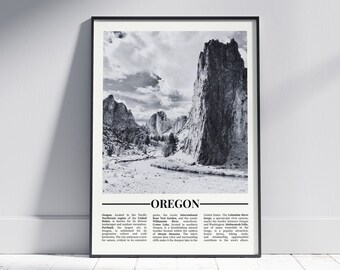 Oregon Black and White Poster, Oregon Print, Oregon Wall Art, Oregon Gift, Oregon Photo, United States Poster, USA Gift, Version 2