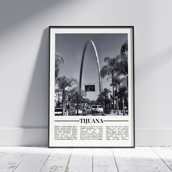 Affiche noir et blanc de Tijuana, impression de Tijuana, art mural de Tijuana, cadeau de Tijuana, photo de Tijuana, affiche du Mexique, cadeau du Mexique, version 1