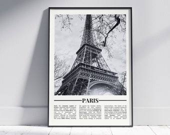Affiche Paris noir et blanc, impression Paris, art mural Paris, cadeau Paris, photo de Paris, art France, cadeau France, affiche France, tour Eiffel