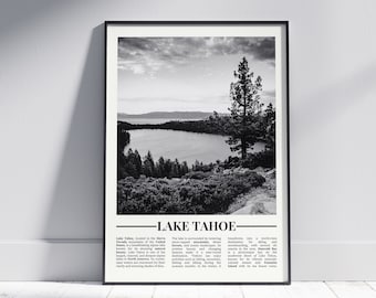 Lake Tahoe Black and White Poster, Lake Tahoe Print, Lake Tahoe Wall Art, Lake Tahoe Photo, Lake Tahoe Gift, United States, Version 2