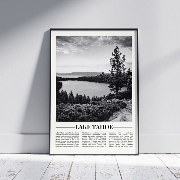 Lake Tahoe Black and White Poster, Lake Tahoe Print, Lake Tahoe Wall Art, Lake Tahoe Photo, Lake Tahoe Gift, United States, Version 2