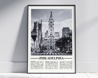 Philadelphia Black and White Poster, Philadelphia Print, Philadelphia Wall Art, Philadelphia Gift, United States Poster, Pennsylvania