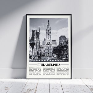 Philadelphia Black and White Poster, Philadelphia Print, Philadelphia Wall Art, Philadelphia Gift, United States Poster, Pennsylvania