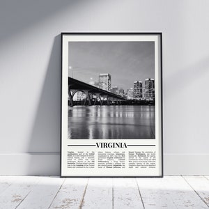 Affiche noir et blanc de Virginie, impression de Virginie, art mural de Virginie, cadeau de Virginie, photo de Virginie, affiche des États-Unis, cadeau des États-Unis