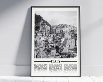 Cartel en blanco y negro de Italia, impresión de Italia, arte de la pared de Italia, regalo de Italia, foto de Italia, decoración del hogar de Italia, viajes a Italia, versión 2