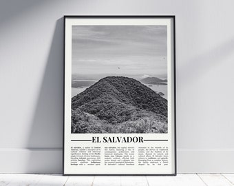 Cartel en blanco y negro de El Salvador, Impresión de El Salvador, Arte de la pared de El Salvador, Regalo de El Salvador, Foto de El Salvador, Decoración del hogar de El Salvador