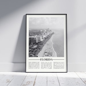 Florida zwart-wit poster, Florida print, Florida kunst aan de muur, Florida gift, Florida foto, poster van de Verenigde Staten, USA gift, versie 1