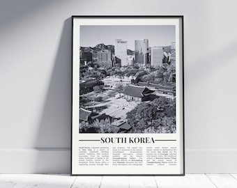 South Korea Black and White Poster, South Korea Print, South Korea Wall Art, South Korea Gift, South Korea Photo