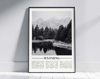 Wyoming Black and White Poster, Wyoming Print, Wyoming Wall Art, Wyoming Gift, Wyoming Photo, United States Poster, USA Gift
