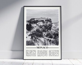 Monaco Black and White Poster, Monaco Print, Monaco Wall Art, Monaco Gift, Monaco Photo, France Print, France Poster