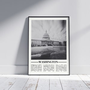 Washington D.C., zwart-wit poster, Washington D.C print, Washington D.C kunst aan de muur, Washington D.C cadeau, poster van de Verenigde Staten, USA cadeau
