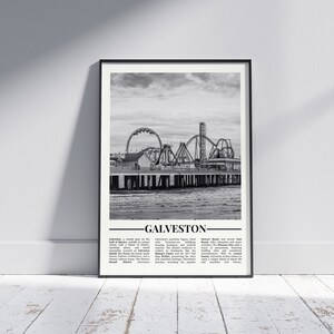 Galveston Black and White Poster, Texas Print, Galveston Wall Art, Galveston Gift, Galveston Photo, United States Poster, USA Gift