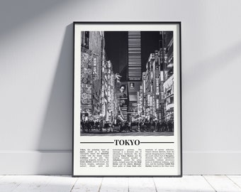Plakat Tokio Czarno-biały, Druk Tokio, Sztuka ścienna Tokio, Prezent Tokio, Zdjęcie Tokio, Sztuka Japonii, Prezent Japonii, Plakat Japonii