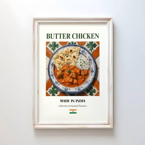 Póster de pollo con mantequilla, arte mural de comida india tradicional, decoración de cocina y cafetería, regalo perfecto para amantes de la comida, impresión de pollo con mantequilla